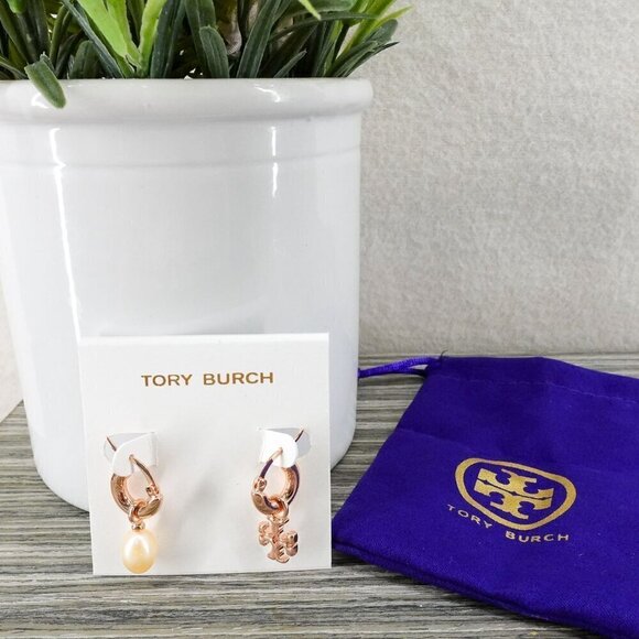 Tory Burch Kira Mismatched Hoop Earrings Pink/Rose Gold OS - Picture 4 of 13